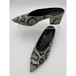 Vince Point Toe Mules Black Grey Snake Reptile Embossed Size 8 Block Heel